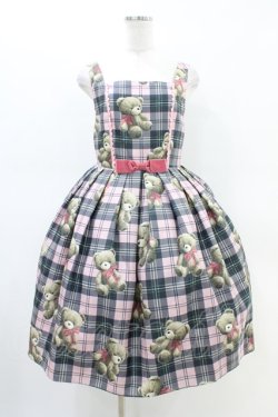 画像1: Emily Temple cute / Teddy Bear Tartanノースリーブワンピース - ピンク H-26-03-05-026-ET-OP-KB-ZH