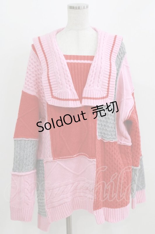画像1: Candy Stripper / PATCHWORK SAILOR KNIT  ピンクマルチ H-26-03-06-040-PU-TO-KB-ZH (1)
