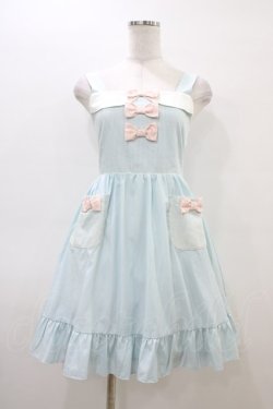 画像1: DearMyLove / ストライプ切替ジャンパースカート M サックス H-26-03-06-1031-EL-OP-NS-ZH