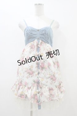 画像1: axes femme / 胸元リボン花柄ベビードール M オフ/ブルー H-26-03-06-1037-AX-OP-NS-ZH