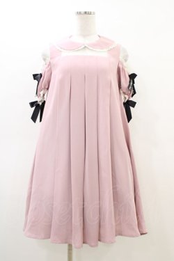 画像1: Ank Rouge / ロゴリボン肩開きワンピース M ピンク H-26-03-06-1024-CA-OP-NS-ZH