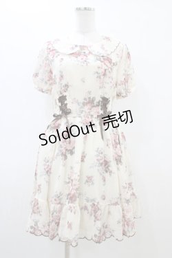 画像1: axes femme POETIQUE / 花柄スカラップ襟半袖ワンピース M アイボリー H-26-03-06-1025-AX-OP-NS-ZH