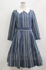 画像1: Jane Marple / Ribbon stripe jacquardのパブリックドレス  ブルーグレー H-26-03-07-001-JM-OP-KB-ZH (1)