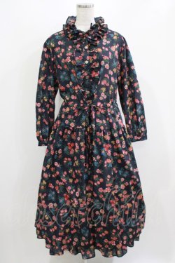 画像1: Jane Marple Dans Le Salon / Flowers of Jouy layered dress  ネイビー H-26-03-07-004-JM-OP-KB-ZH