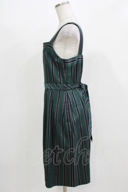 画像2: Jane Marple / レジメンタルストライプジャンパースカート  グリーン H-26-03-07-051-JM-OP-KB-ZH