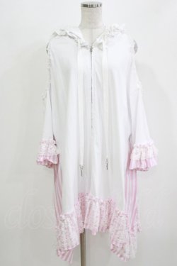 画像1: HANGRY&ANGRY / 猫耳オフショルパーカー  ホワイト×ピンクストライプ H-26-03-07-058-HN-TO-KB-ZH