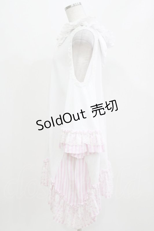 画像2: HANGRY&ANGRY / 猫耳オフショルパーカー  ホワイト×ピンクストライプ H-26-03-07-058-HN-TO-KB-ZH (2)