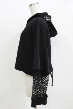 画像2: KRY CLOTHING / メッシュ切替ショート丈パーカー  黒 H-26-03-07-060-EL-TO-AK-ZH