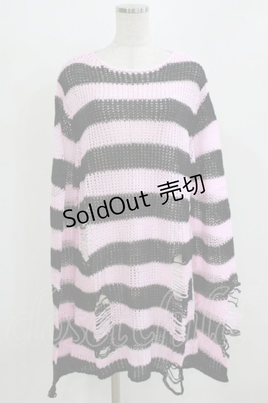 画像1: KILL STAR / Courtney Distress Knit Sweater M ピンク×黒 H-26-03-07-061-SL-TO-AK-ZH (1)