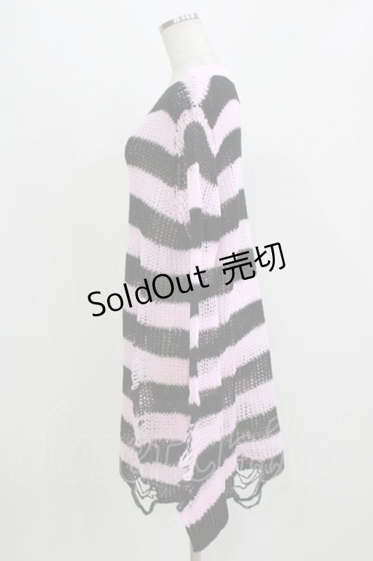 画像2: KILL STAR / Courtney Distress Knit Sweater M ピンク×黒 H-26-03-07-061-SL-TO-AK-ZH (2)
