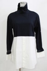 画像1: Jane Marple Dans Le Salon / Crumple collar pullover  ネイビー×オフホワイト H-26-03-07-064-JM-TO-KB-ZH (1)