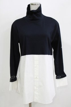 画像1: Jane Marple Dans Le Salon / Crumple collar pullover  ネイビー×オフホワイト H-26-03-07-064-JM-TO-KB-ZH