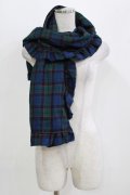 Jane Marple / ウールタータンのフリルストール  ネイビー×グリーン H-26-03-07-072-JM-ZA-KB-ZH