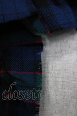 画像2: Jane Marple / ウールタータンのフリルストール  ネイビー×グリーン H-26-03-07-072-JM-ZA-KB-ZH