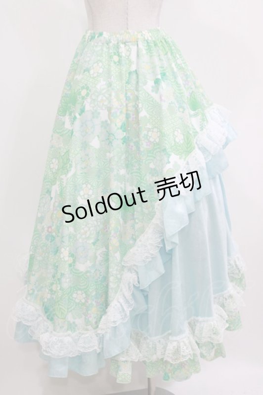 画像3: Qutie Frash / 和柄ロングスカート  ミントグリーン H-26-03-07-021-QU-SK-KB-ZH (3)