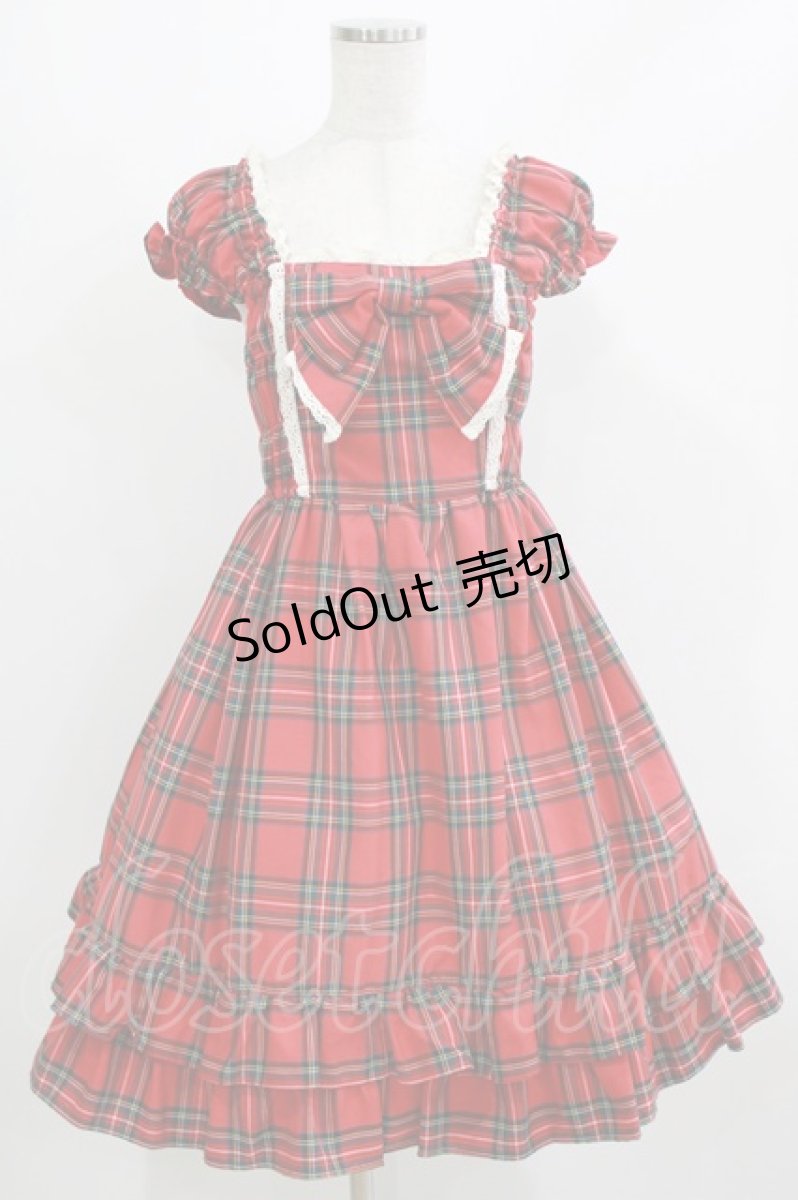 画像1: BABY,THE STARS SHINE BRIGHT / タータンチェックミニ袖ジャンパースカート&カチューシャセット Free エンジ H-26-03-08-028-BA-OP-NS-ZH (1)