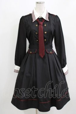 画像1: Amavel / 衿配色ストライプクラシカルワンピース Free ブラック H-26-03-08-044-CA-OP-NS-ZH