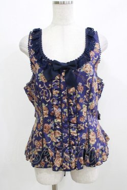 画像1: metamorphose / 【プラスサイズ】ゴブラン風くまちゃんフリルビスチェ プラスサイズ ネイビー H-26-03-08-061-ME-JA-NS-ZH