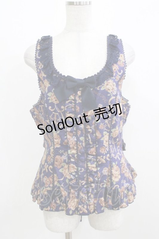 画像1: metamorphose / 【プラスサイズ】ゴブラン風くまちゃんフリルビスチェ プラスサイズ ネイビー H-26-03-08-061-ME-JA-NS-ZH (1)