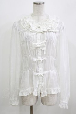 画像1: metamorphose / スクエアあきシャーリング長袖ブラウス Free 白 H-26-03-08-062-ME-BL-NS-ZH