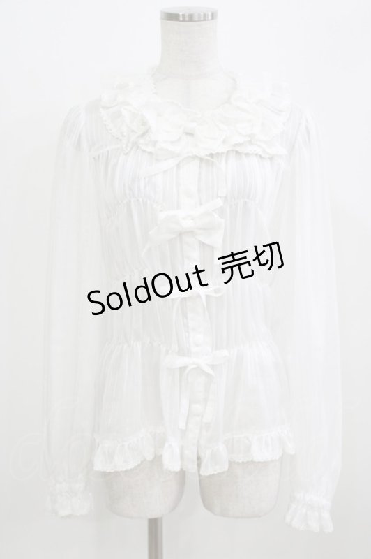 画像1: metamorphose / スクエアあきシャーリング長袖ブラウス Free 白 H-26-03-08-062-ME-BL-NS-ZH (1)