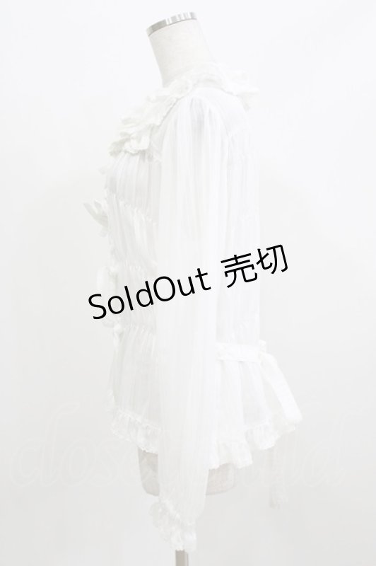 画像2: metamorphose / スクエアあきシャーリング長袖ブラウス Free 白 H-26-03-08-062-ME-BL-NS-ZH (2)