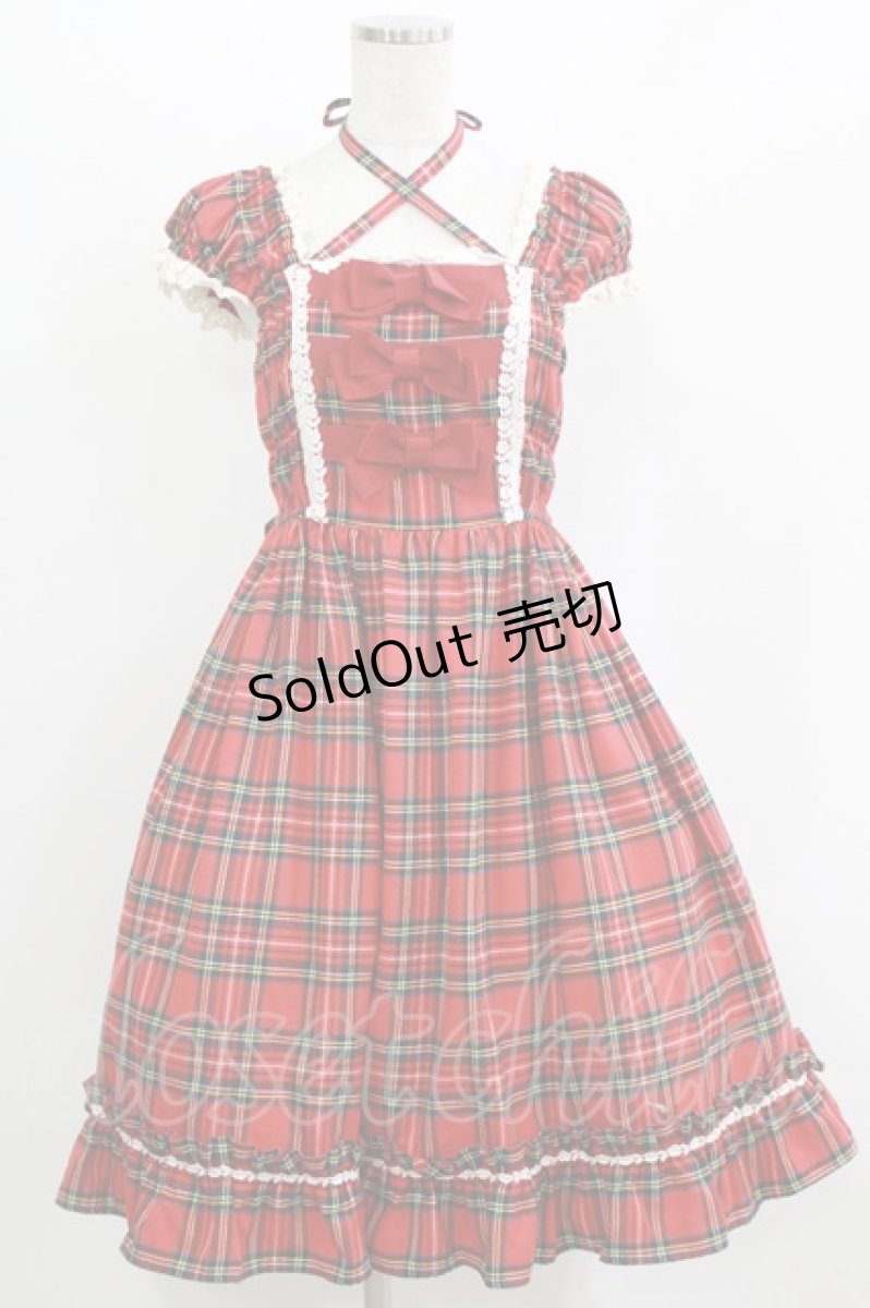 画像1: BABY,THE STARS SHINE BRIGHT / タータンチェックリボンミニ袖ジャンパースカート Free エンジ H-26-03-08-008-BA-OP-NS-ZH (1)