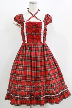 画像1: BABY,THE STARS SHINE BRIGHT / タータンチェックリボンミニ袖ジャンパースカート Free エンジ H-26-03-08-008-BA-OP-NS-ZH