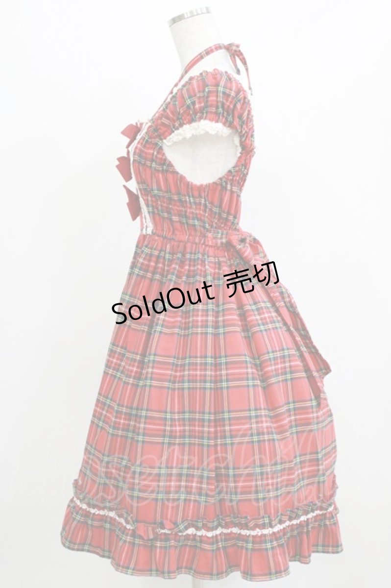 画像2: BABY,THE STARS SHINE BRIGHT / タータンチェックリボンミニ袖ジャンパースカート Free エンジ H-26-03-08-008-BA-OP-NS-ZH (2)