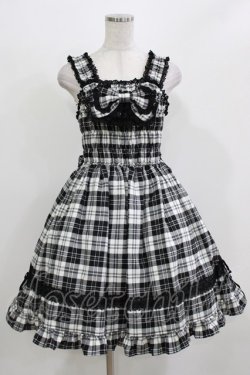 画像1: BABY,THE STARS SHINE BRIGHT / タータンチェックリボンシャーリングプリンセスジャンパースカートII Free 白/黒チェック H-26-03-08-012-BA-OP-NS-ZH