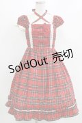 BABY,THE STARS SHINE BRIGHT / タータンチェックリボンミニ袖ジャンパースカート Free エンジ H-26-03-08-018-BA-OP-NS-ZH
