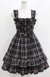 画像1: metamorphose / シャーリングリボンジャンパースカート（チェック） Free ブラック H-26-03-08-022-ME-OP-NS-ZH (1)