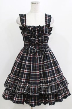 画像1: metamorphose / シャーリングリボンジャンパースカート（チェック） Free ブラック H-26-03-08-022-ME-OP-NS-ZH