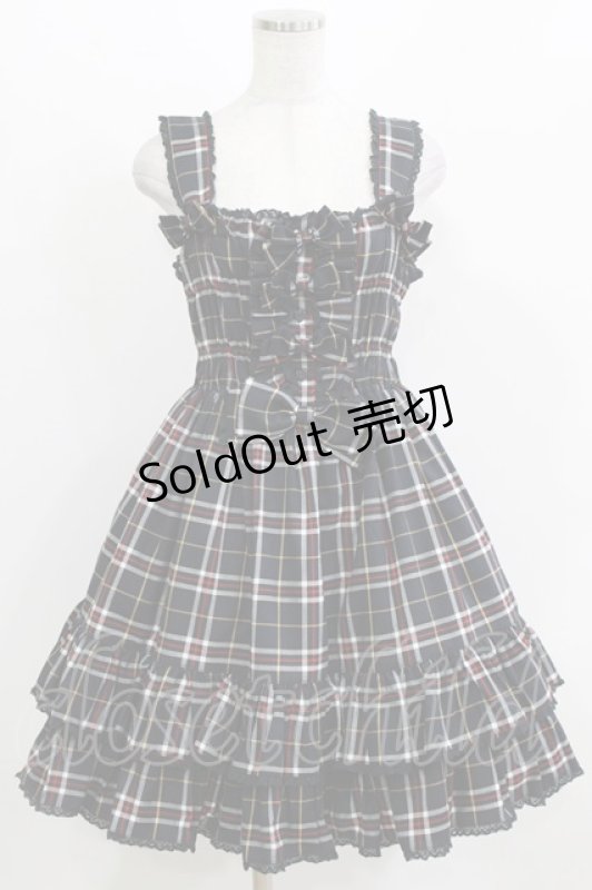 画像1: metamorphose / シャーリングリボンジャンパースカート（チェック） Free ブラック H-26-03-08-022-ME-OP-NS-ZH (1)