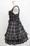 画像2: metamorphose / シャーリングリボンジャンパースカート（チェック） Free ブラック H-26-03-08-022-ME-OP-NS-ZH (2)