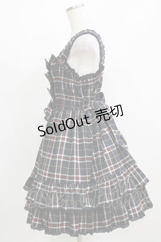 画像2: metamorphose / シャーリングリボンジャンパースカート（チェック） Free ブラック H-26-03-08-022-ME-OP-NS-ZH (2)