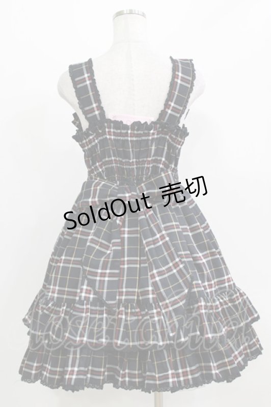 画像3: metamorphose / シャーリングリボンジャンパースカート（チェック） Free ブラック H-26-03-08-022-ME-OP-NS-ZH (3)