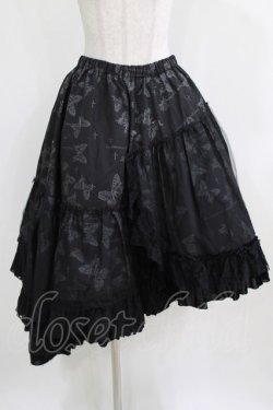 画像1: h.naoto Blood / チュールレイヤードプリントロングスカート  ブラック H-26-03-09-1001-HN-SK-KB-ZH