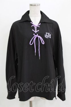 画像1: NieR Clothing / レースアップシャツ  黒 H-26-03-09-1033-PU-BL-AK-ZH