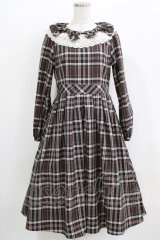 Melody BasKet / リボンとレースカラーのタータンチェックワンピース  ブラウン H-26-03-09-1004-LO-OP-KB-ZH