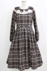 画像1: Melody BasKet / リボンとレースカラーのタータンチェックワンピース  ブラウン H-26-03-09-1004-LO-OP-KB-ZT026 (1)