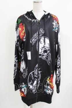 画像1: NieR Clothing / 総柄ZIPパーカー F 黒 H-26-03-09-1037-PU-TO-AK-ZH