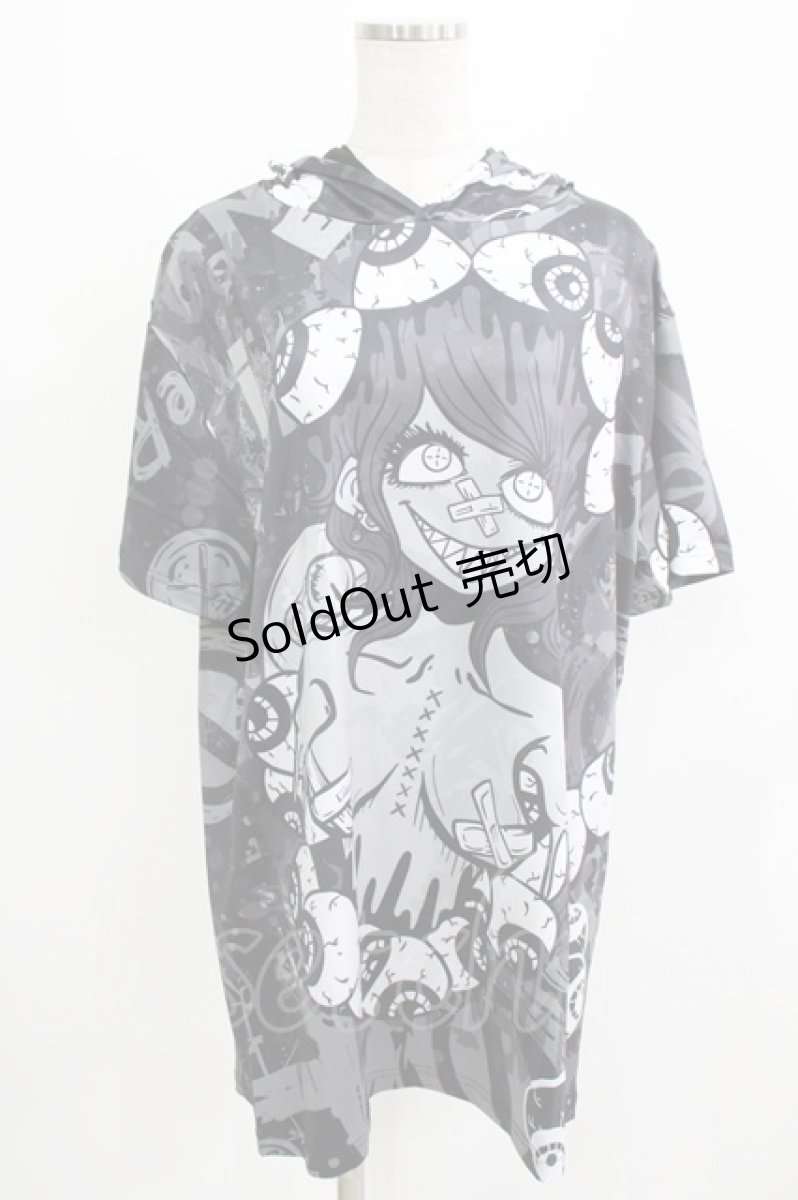 画像1: NieR Clothing / 総柄半袖プルパーカー F グレー H-26-03-09-1038-PU-TO-AK-ZH (1)