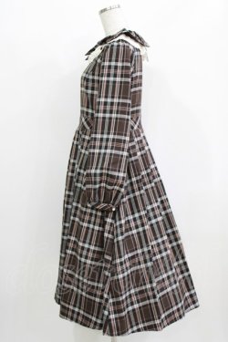 画像2: Melody BasKet / リボンとレースカラーのタータンチェックワンピース  ブラウン H-26-03-09-1004-LO-OP-KB-ZH