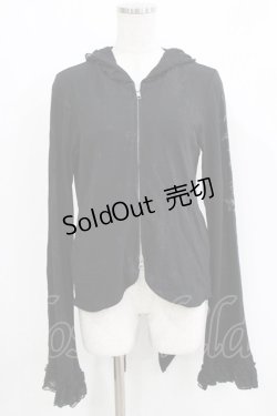 画像1: h.naoto Blood / レースフリル燕尾ZIPパーカー  黒 H-26-03-09-1046-HN-TO-KB-ZH