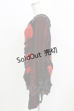 画像2: h.ANARCHY / ダメージレイヤードニットソー  レッド×ブラック H-26-03-09-1052-HN-TO-KB-ZH