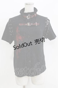 画像1: H jelly / チェックベルト半袖カーディガン  黒×赤チェック H-26-03-09-1053-HN-TO-KB-ZH