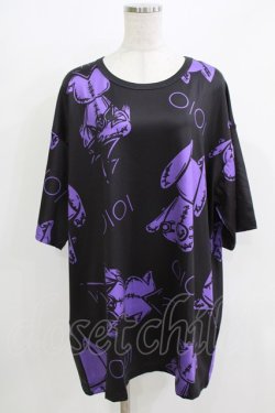 画像1: NieR Clothing / プリント半袖CUTSEW F 黒×紫 H-26-03-09-1059-PU-TO-AK-ZH