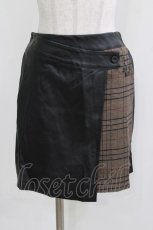 画像1: NieR Clothing / レザー切替チェックスカパン F 黒×茶 H-26-03-09-1019-PU-PA-AK-ZH (1)