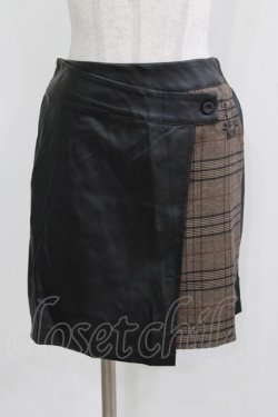 画像1: NieR Clothing / レザー切替チェックスカパン F 黒×茶 H-26-03-09-1019-PU-PA-AK-ZH